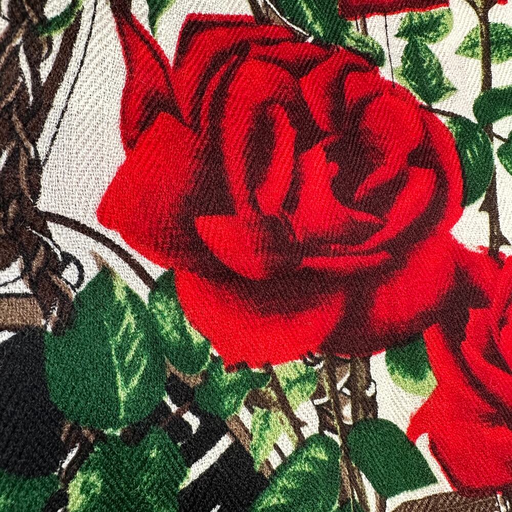 Dana Xu 100% Wool Pashmina Oversized Fringed Shawl Equestrian Roses Zebra 92 in - Picture 5 of 8